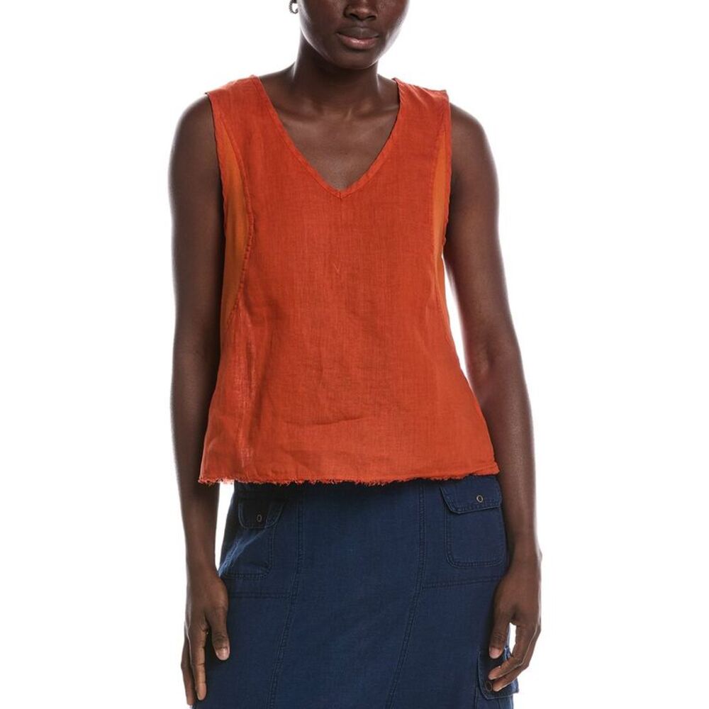 Xcvi Womens Estine Linen-Blend Tank Top, Orange